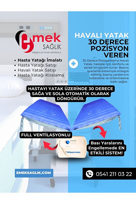 2 Motorlu Ekonomik Hasta Karyolası + 4 Parçalı Yatak + 30 Derece Pozisyon Veren Havalı Yatak Takım