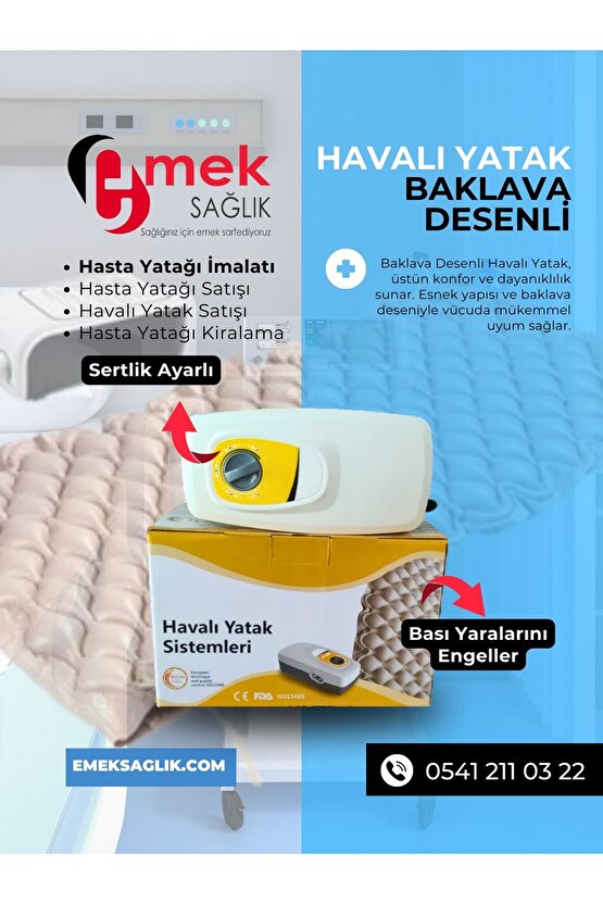 2 Motorlu Ahşap Hasta Karyolası + Visco Yatak + Baklava Tipi Havalı Yatak Takım