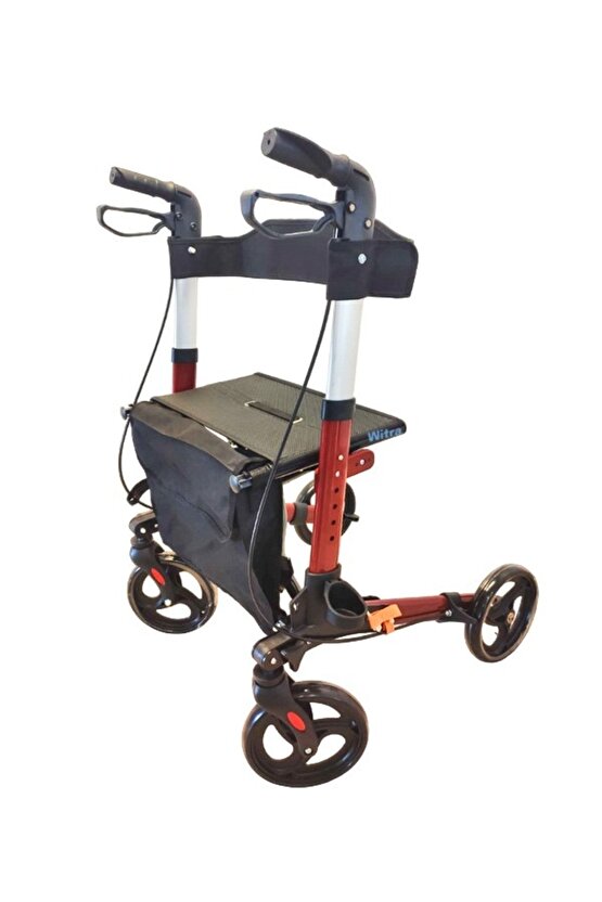 Kırmızı Aluminyum Rolatör Tekerlekli Rollator Yürüteç Hasta Yaşlı Yürütec