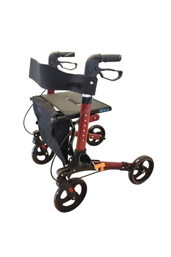 Kırmızı Aluminyum Rolatör Tekerlekli Rollator Yürüteç Hasta Yaşlı Yürütec
