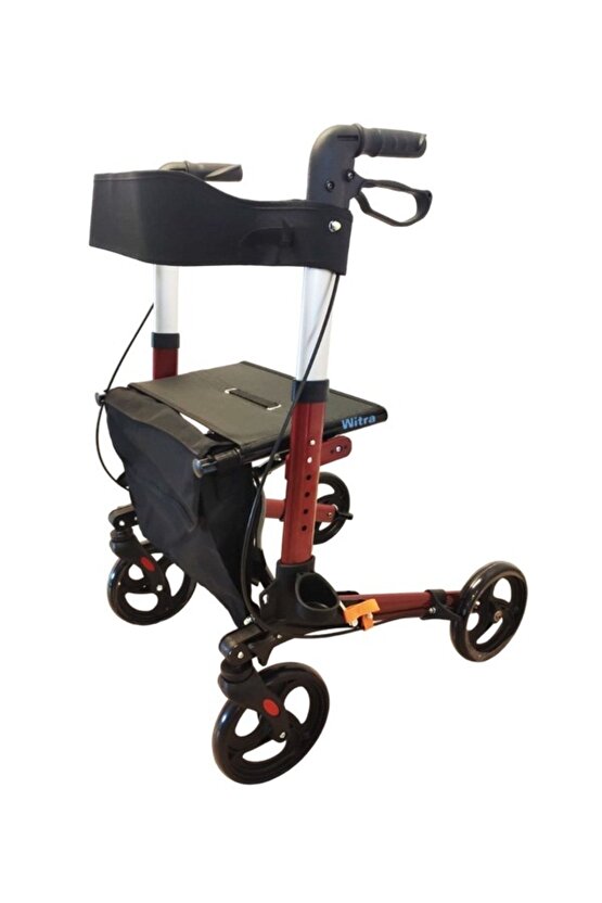 Kırmızı Aluminyum Rolatör Tekerlekli Rollator Yürüteç Hasta Yaşlı Yürütec
