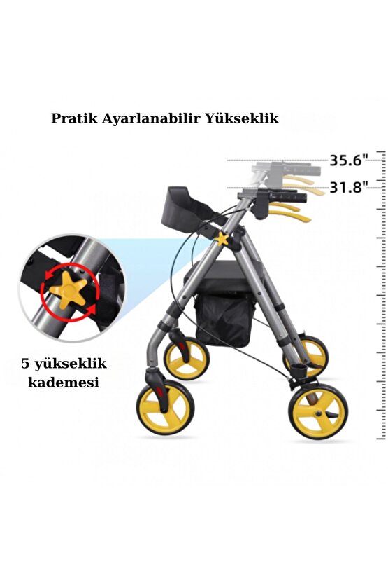 Rolatör 4 Tekerli Yürüteç | Rollatör | Lüx Oturaklı