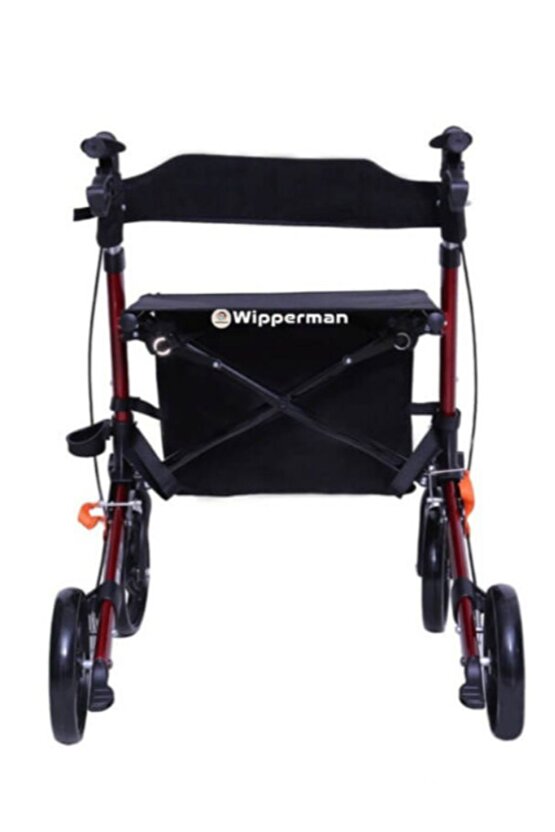 ÖN VE ARKA TEKERLERİ SİLİKON DOLGU TEKER OLAN KIRMIZI RENKTE TEKERLEKLİ YÜRÜTEÇ WALKER ROLATÖR