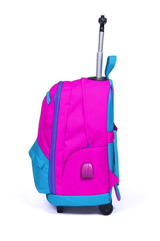 Coral High Sport Pembe Mavi Dört Bölmeli USB’li Çekçekli Sırt Çantası 