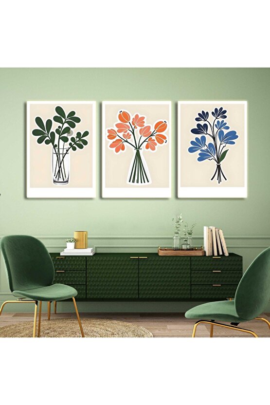 Matisse - Boho - Art Deco - Soyut - Doğa ( 3 lü Çerçevesiz ) Poster - Afiş - Tablo KR2C00285
