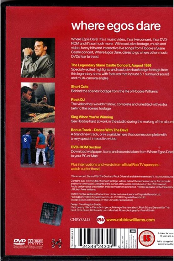 Robbie Williams ( Where Egos Dare ) Yabancı Müzik DVD