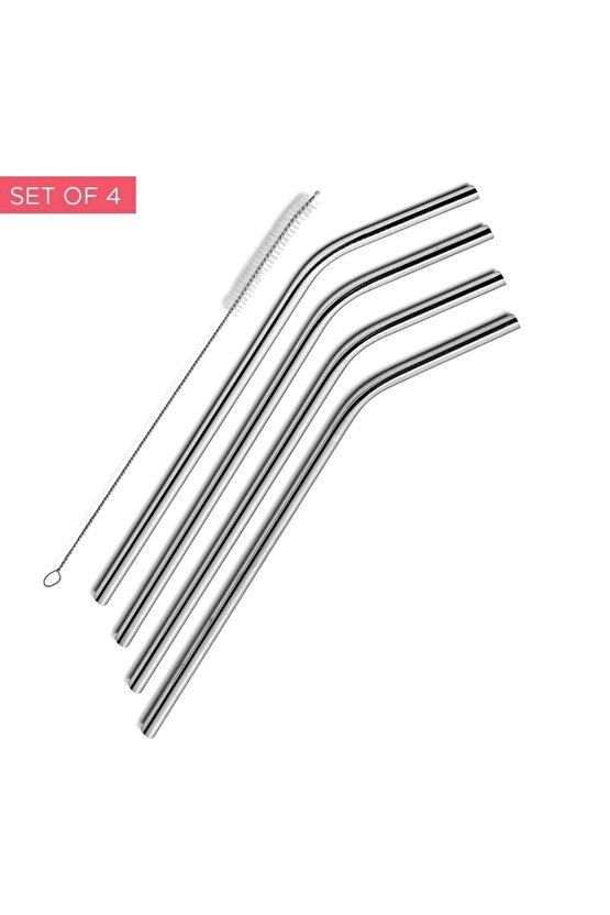 Çelik Pipet Paslanmaz Çelik Metal Meşrubat Pipeti Ve Pipet Temizleme Fırçası Seti 5 Parça