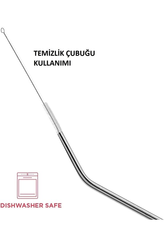 Çelik Pipet Paslanmaz Çelik Metal Meşrubat Pipeti Ve Pipet Temizleme Fırçası Seti 5 Parça