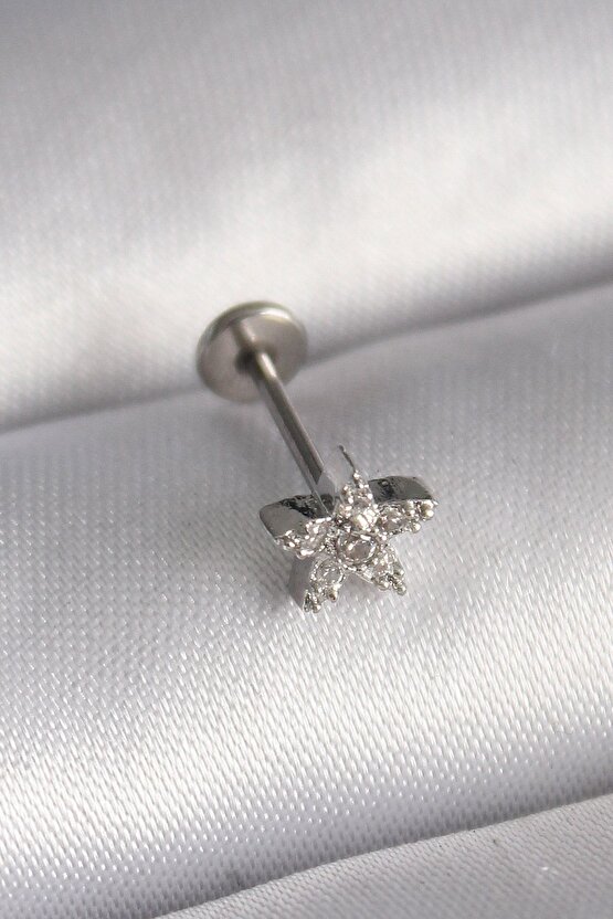 316l Çelik Gümüş Renk Zirkon Taşlı Yıldız Model Tragus Piercing