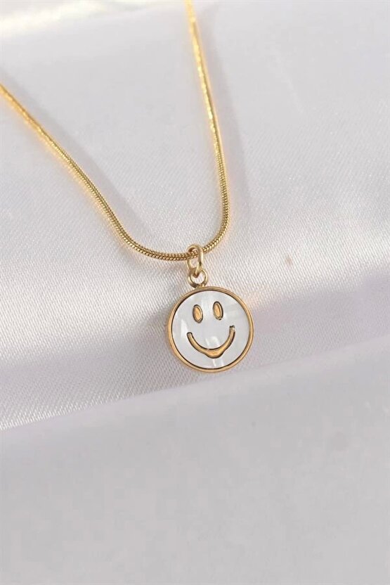 316l Çelik Zincir Altın Renk Mermer Desenli Minimal Smile Kolye