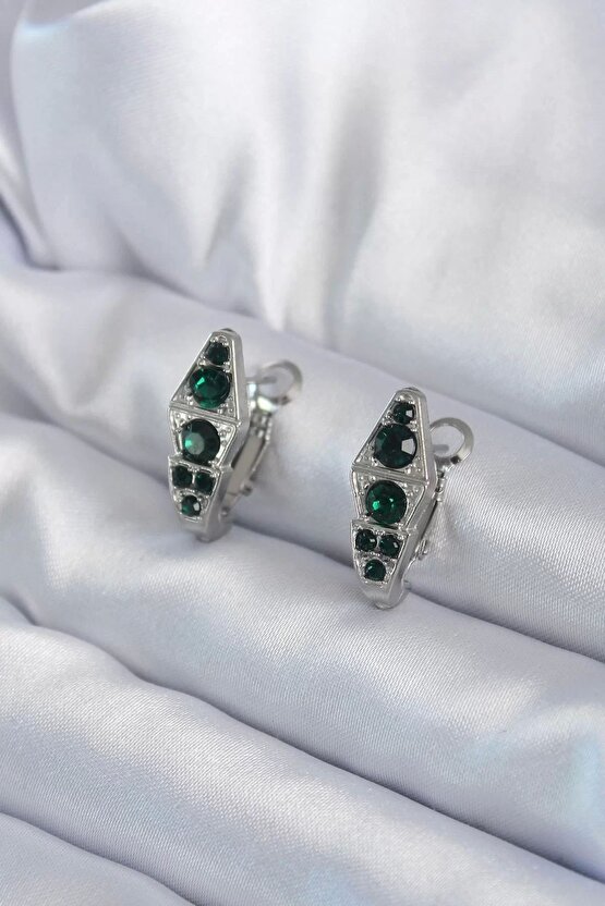316l Çelik Gümüş Renk Yeşil Kristal Taş Işleme Yılan Model Kadın Küpe