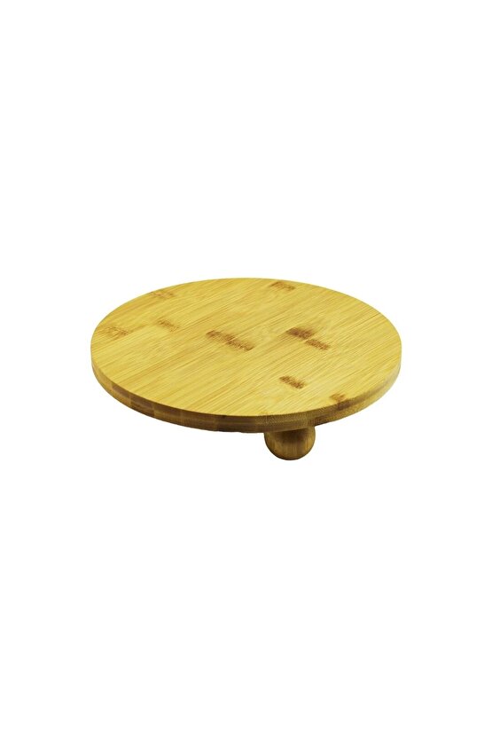 Yuvarlak 24.5cm 3 Mini Top Ayaklı Ahşap Bambu Sunum Tepsisi - Mini Sofra (4767)