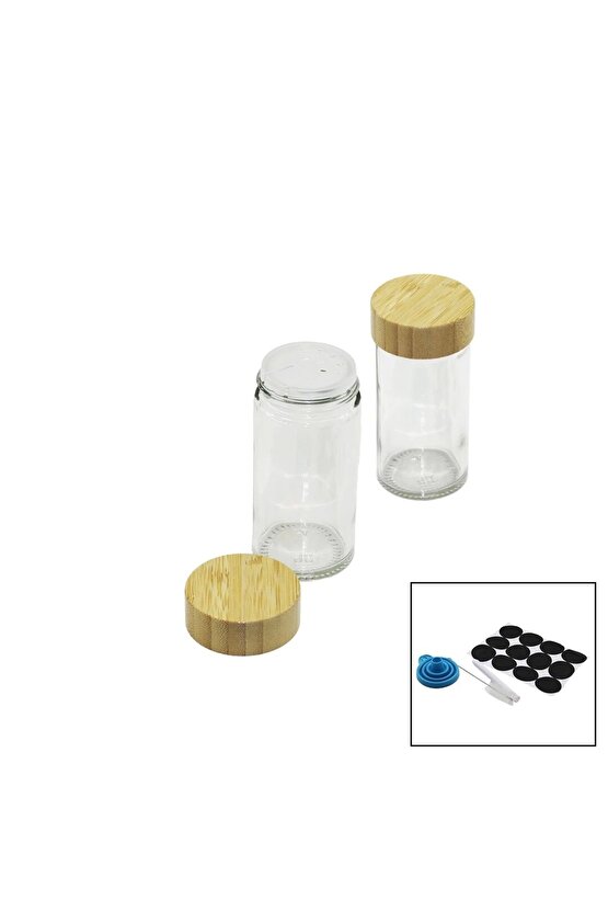 12 PCS TAKIM YUVARLAK CAM BAHARATLIK - TUZLUK BAMBU KAPAKLI (4767)