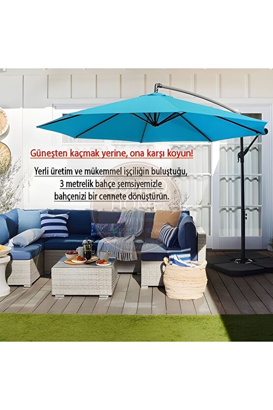 3 Mt 8 Kaburga Full Demir 21 Kg TURKUAZ Bahçe Şemsiyesi Full Set Havuz Şemsiyesi Büyük Şemsiye