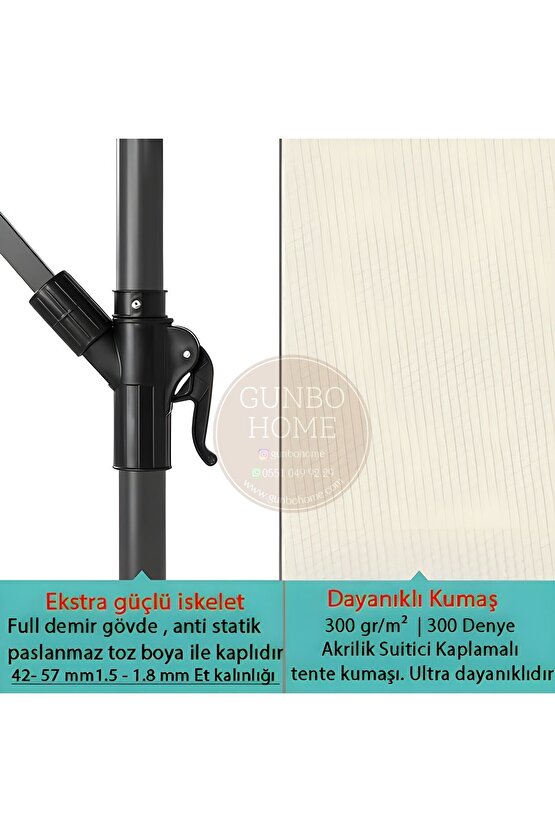 3 Mt 8 Kaburga Full Demir 21 Kg EKRU Bahçe Şemsiyesi