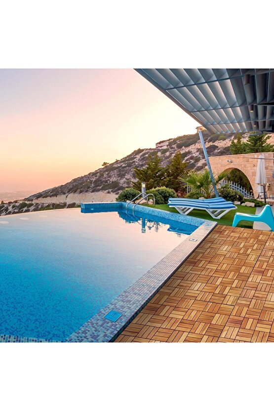 Teak Ağacı Yer Karosu 9 Adet 1 Koli Bahçe Banyo Deck Ahşap Karo Masif Yer Döşemesi Balkon Deck