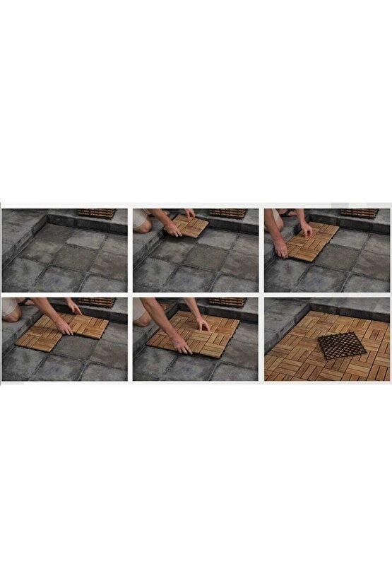 Teak Ağacı Yer Karosu 9 Adet 1 Koli Bahçe Banyo Deck Ahşap Karo Masif Yer Döşemesi Balkon Deck