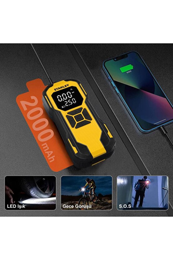 Sxıf0101 12v  Şarjlı Li-ion 150 Psı Dijital Göstergeli Akıllı Lastik Şişirme Pompası Powerb