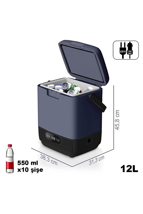 Clk12 1224volt 220volt 12 Litre Taşınabilir Kompresörlü Oto Buzdolabı