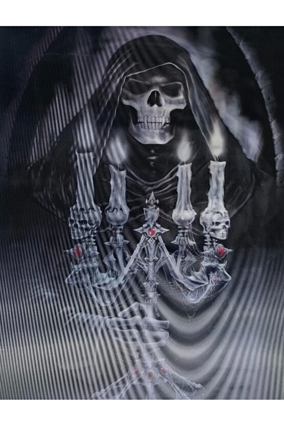 5D Elmas Boyama 3 Farklı Resim Değişenli Halloween İskelet Tablosu 30x40 cm (4767)