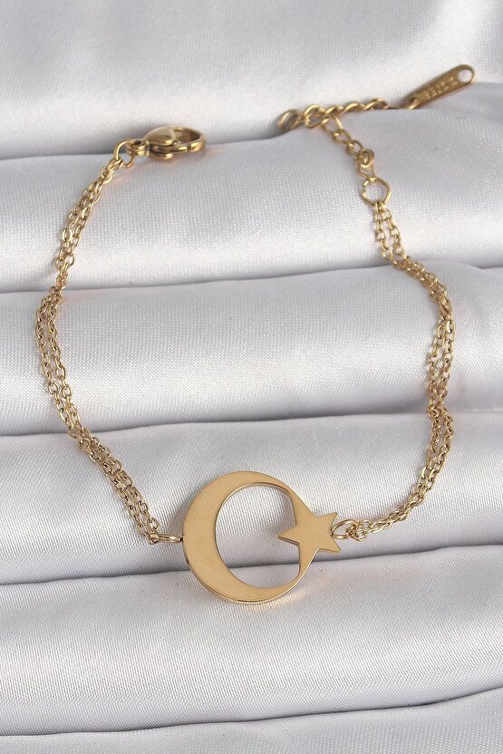 316l Çelik Gold Renk Ay Yıldız Model Kadın Bileklik