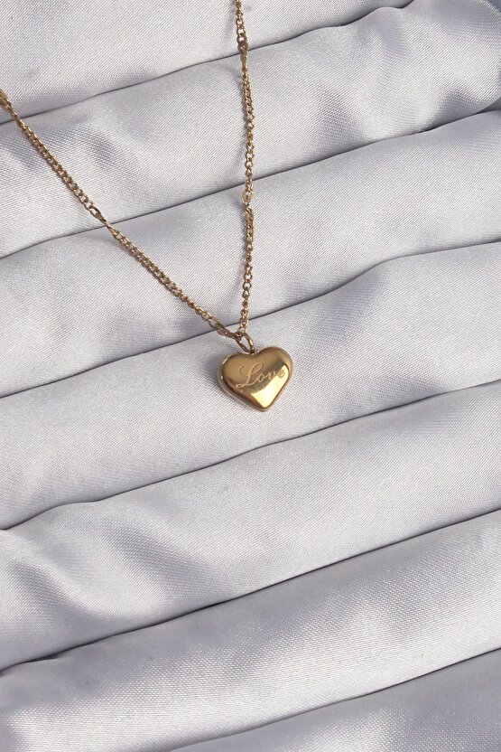 316l Çelik Özel Seri Gold Renk Kalp Model Love Kolye