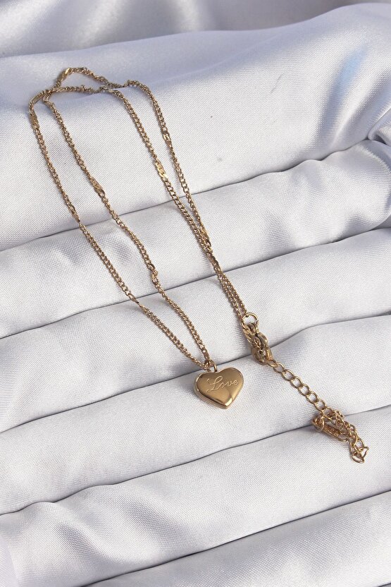 316l Çelik Özel Seri Gold Renk Kalp Model Love Kolye