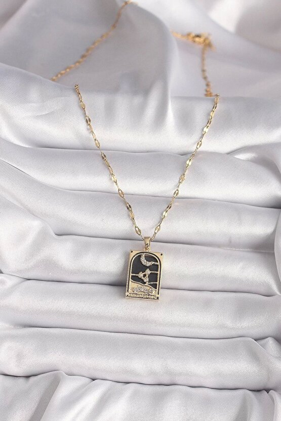 316l Çelik Gold Renk Zirkon Taşlı Ay Figürlü Tarot Model Kadın Kolye