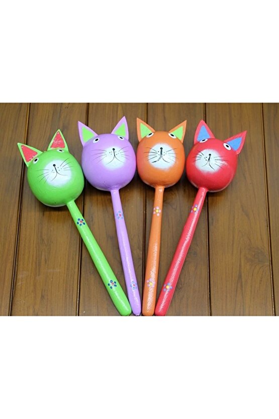 Ahşap Kedi Marakas Tekli Polos:29