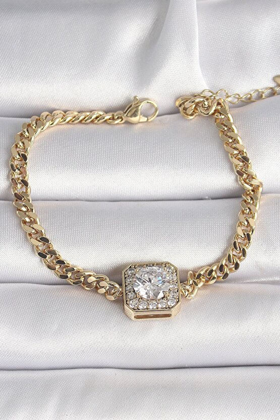 Pirinç Gold Renk Kare Zirkon Taşlı Xuping Exclusive Vıp Seri Kadın Bileklik
