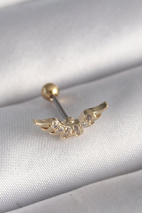 316l Çelik Gold Renk Zirkon Taş Detay Kanat Model Tragus Piercing