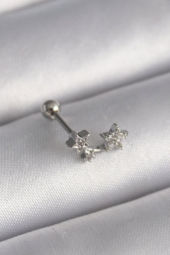 316l Çelik Gümüş Renk Zirkon Taşlı Yıldız Tragus Piercing