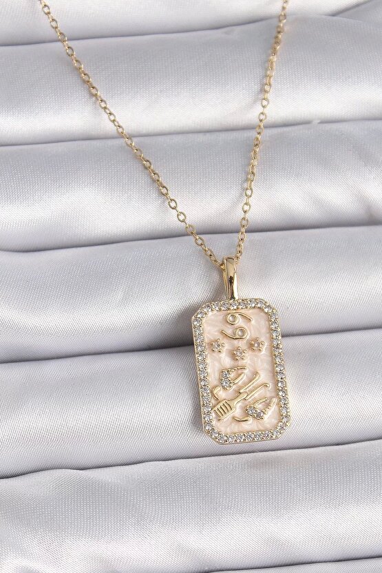 316l Çelik Gold Renk Zincir Yengeç Burcu Zirkon Taşlı Kadın Kolye