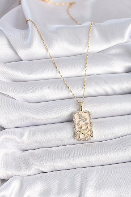 316L Çelik Gold Renk Zincir Oğlak Burcu Zirkon Taşlı Kadın Kolye