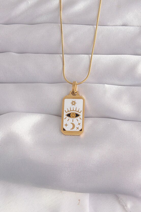 316l Çelik Gold Renk Beyaz Mineli Göz Figür Tarot Kolye