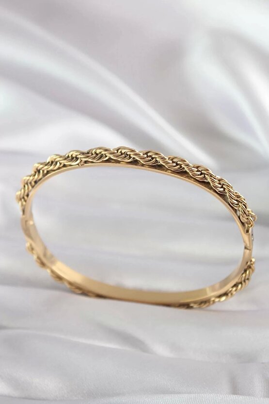 316L Çelik Gold Renk Burgu Zincir Model Kadın Kelepçe