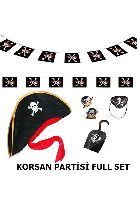Çocuk Korsan Şapkası + Kancası + Göz Bandı + 2 Adet Yüzük + Afiş Seti 4767
