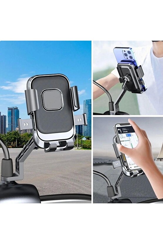 Motormotosikletbisiklet Scooter Için 360 Derece Dönebilen Dikiz Aynası Versiyonu Telefon Tutucu Apar