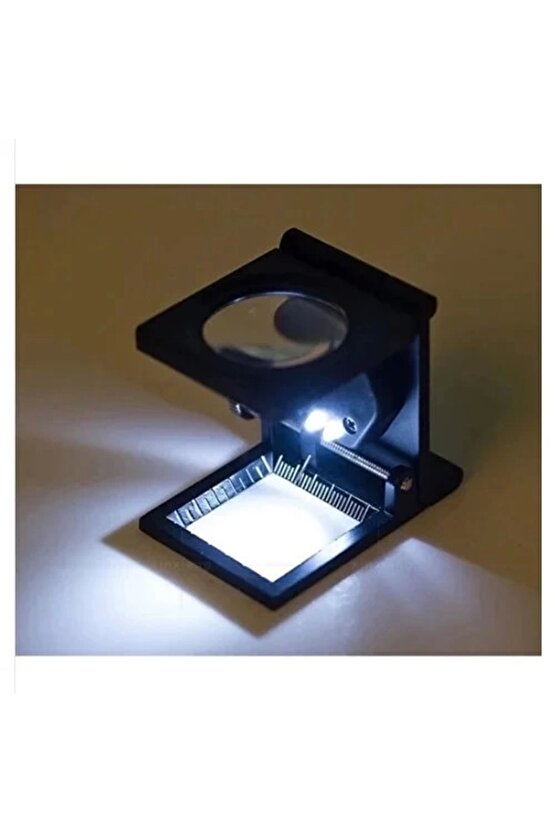28x28 Mm Katlanır Sayaçlı Metal Lüp, 2 Led Işıklı Büyüteç Tekstil Th9005a