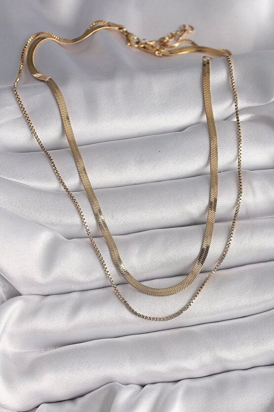 316l Çelik Gold Renk 2li Italyan Zincir Model Kadın Kolye