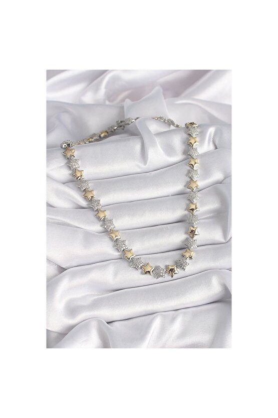 Pirinç Mix Renk Zirkon Taşlı Yıldız Model Vıp Exclusive Seri Kadın Kolye - Tj-bko9544
