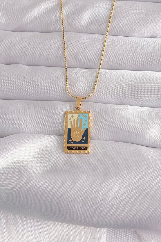316L Çelik Gold Renk Karışık Mineli El Figür Tarot Kolye