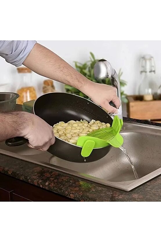 KLİPSLİ SİLİKON TENCERE MAKARNA NOODLE SÜZGECİ ÇOK AMAÇLI (4767)