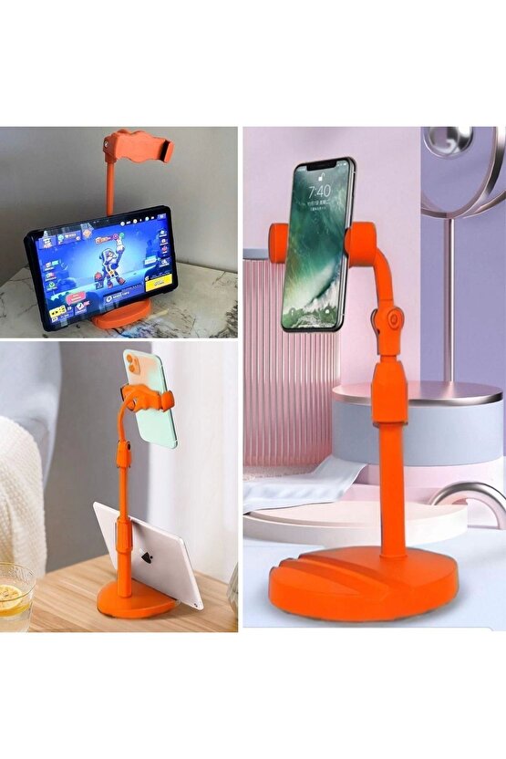 Masa Üstü Tablet ve Telefon Tutucu Plastik Aparat Turuncu Telefon Standı (4767)