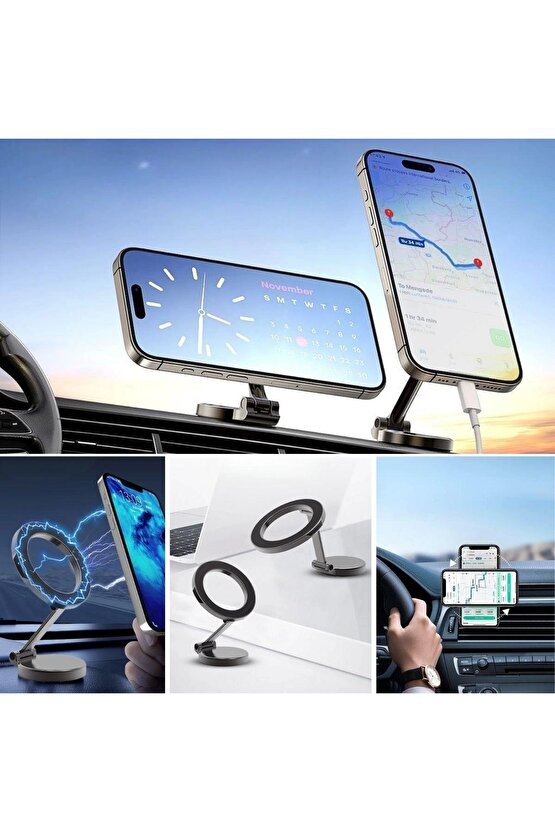 Tüm Telefonlarla Uyumlu Manyetik Araç Telefonu Tutacağı Katlanır 360 Derece Dönen Telefon Standı (47