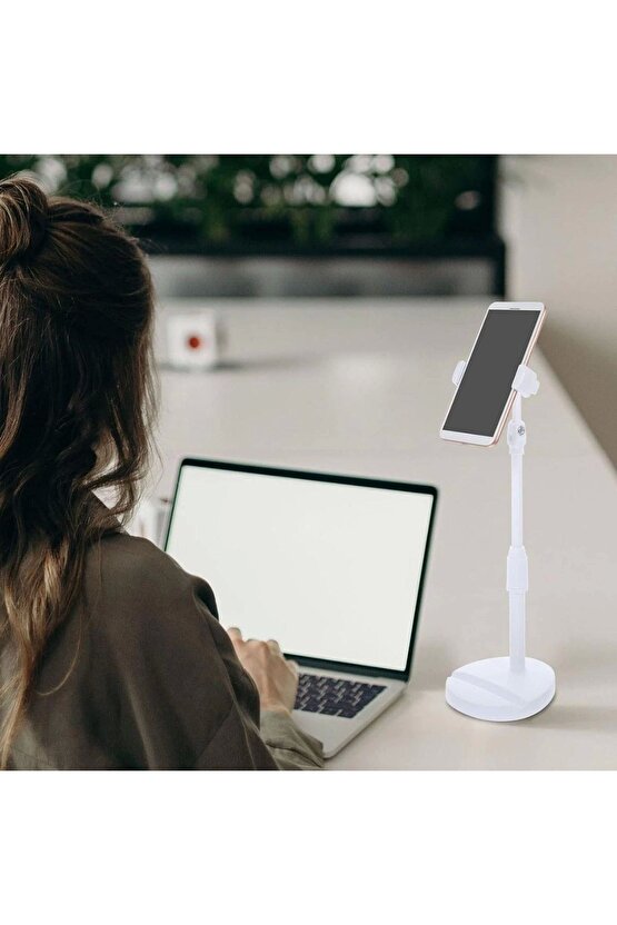 Masa Üstü Tablet ve Telefon Tutucu Plastik Aparat Beyaz Telefon Standı (4767)