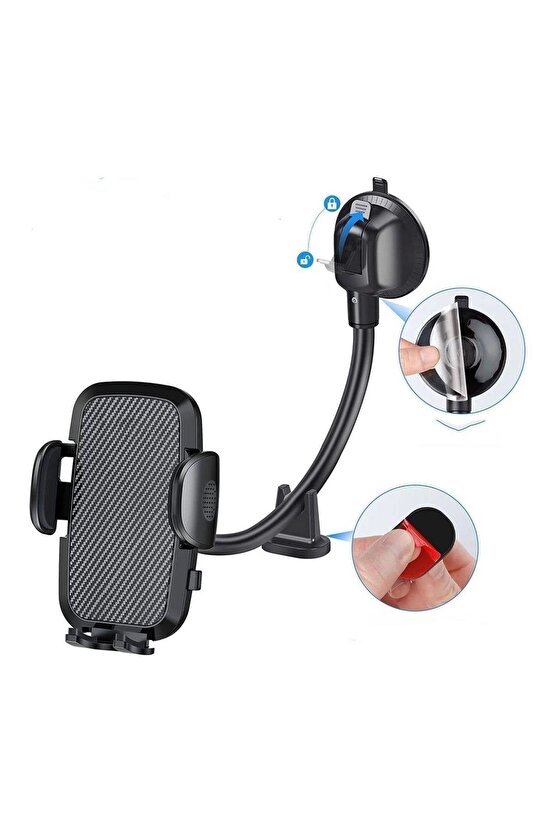 Ayarlanabilir Vakum Kilitli Cam Ve Torpidoya Takılabilen Telefon Tutucu (4767)