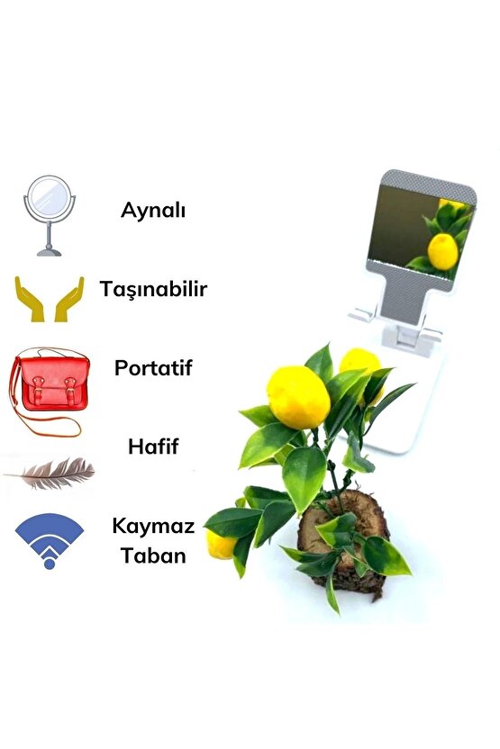 Siyah Aynalı Cep Telefonu Sabitleyici Stand Katlanabilir Ayarlanabilir Telefon Standı (4767)