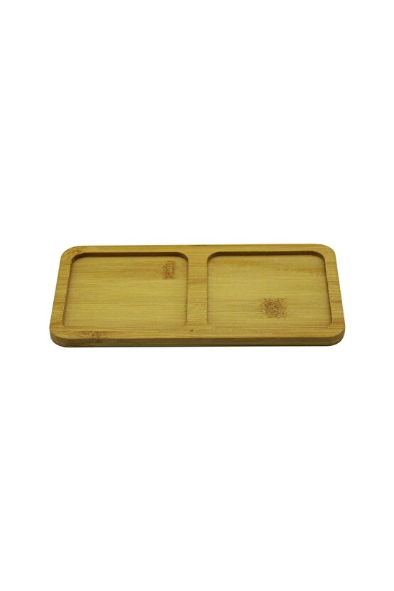Dikdörtgen - 2 Bölmeli - 10x19.5cm Ahşap Bambu Yağdanlık Altlık (4767)