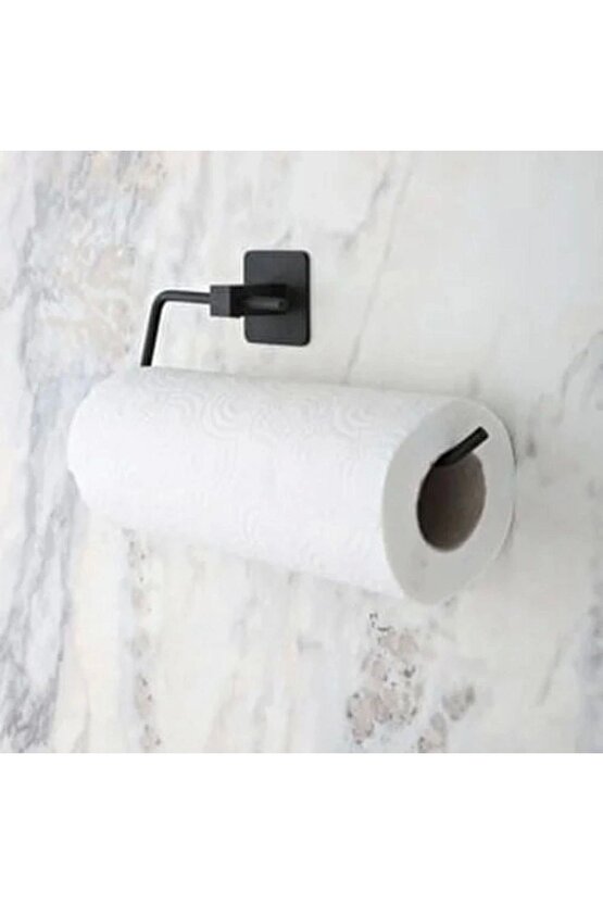 Kendiliğinden Yapışkanlı Siyah Paslanmaz Metal Rulo Havluluk Aparat (4767)